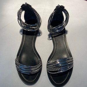 Tory Burch Mignon Rings Black with Silver Ankle Strap Sandals Size 7